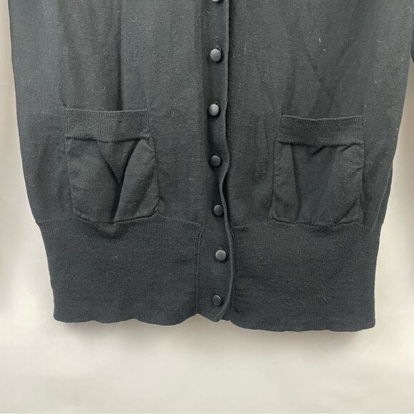 🍒 Garnet Hill 100% Cotton Button Front Knit Cardigan Sweater Black‎ Pockets Med - Picture 2 of 9
